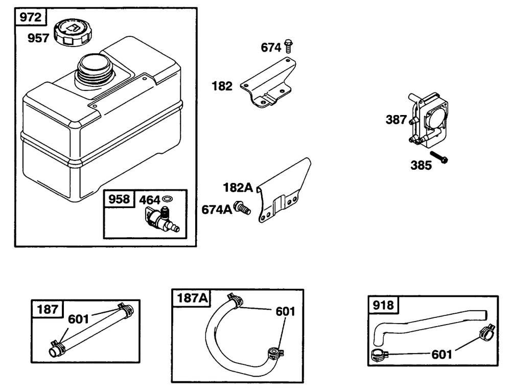 Fuel Group Diagram and Parts List for 19A402-0699-XX  Briggs and Stratton Engine